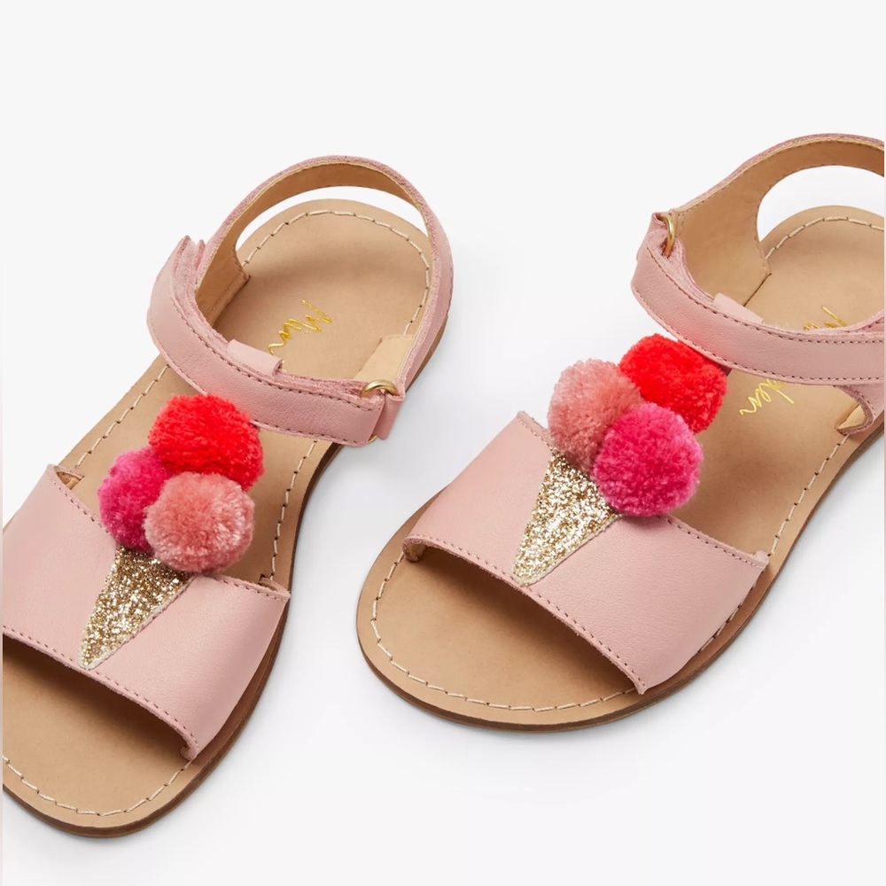Mini Boden Pink Leather Ice Cream Pom Pom Sandals